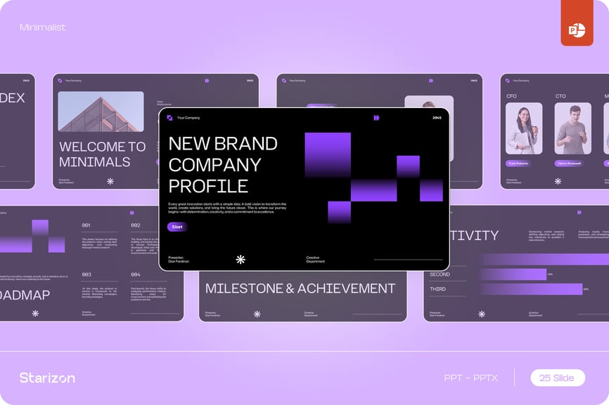 深紫色极简公司的个人资料•PPT模板
