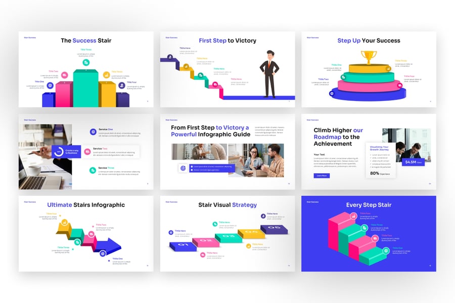 通往成功的阶梯介绍PPT模板 (PPTX)