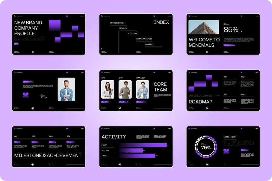 深紫色极简公司的个人资料•PPT模板