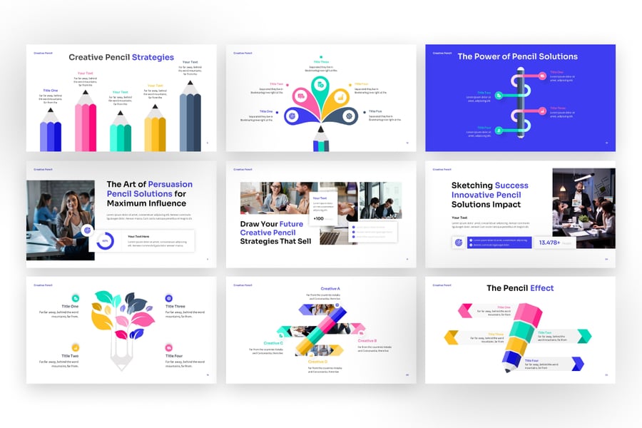 创意铅笔解决方案演示PPT模板 (PPTX)