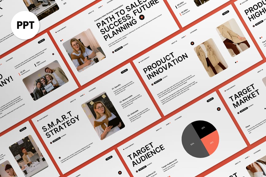 白色橙色销售策略计划PPT模板 (PPT,PPTX)