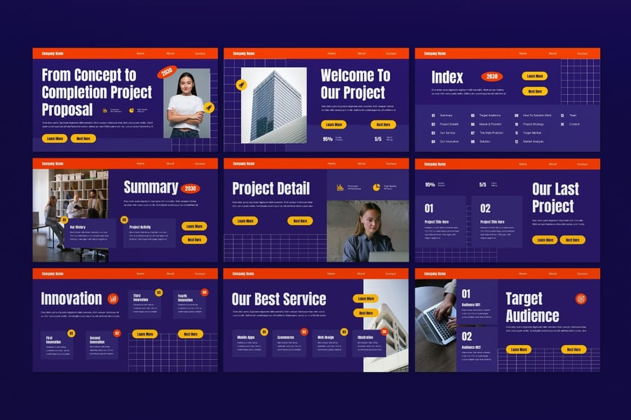 紫色现代业务提议PPT模板 (PPT,PPTX)