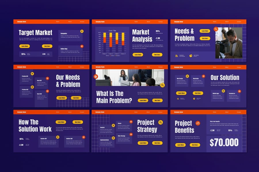 紫色现代业务提议PPT模板 (PPT,PPTX)