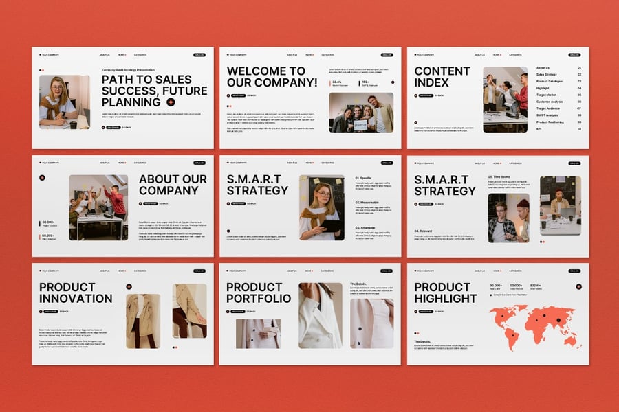 白色橙色销售策略计划PPT模板 (PPT,PPTX)