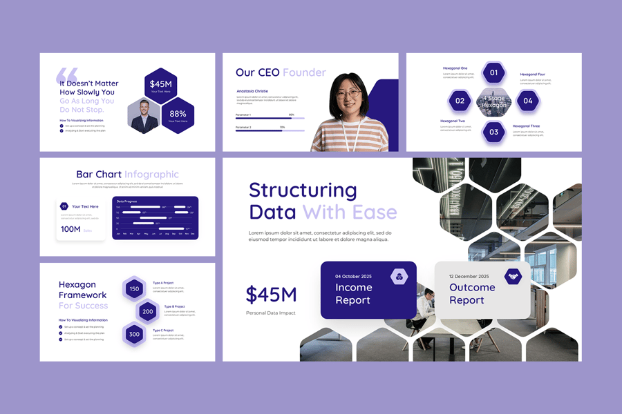 六边形信息图PPT模板 (PPTX)