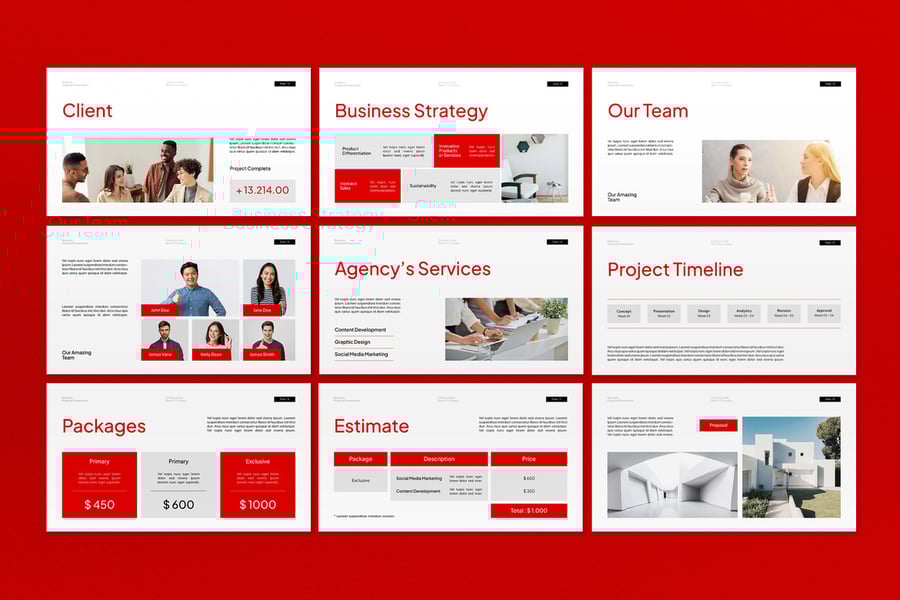 白色红色业务建议PPT模板 (PPT,PPTX)
