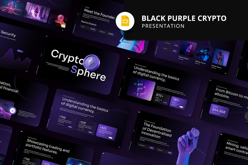 黑色紫色加密货币PPT模板 (PPTX)