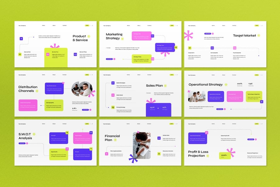 白色粉红色商业计划PPT模板 (PPT,PPTX)