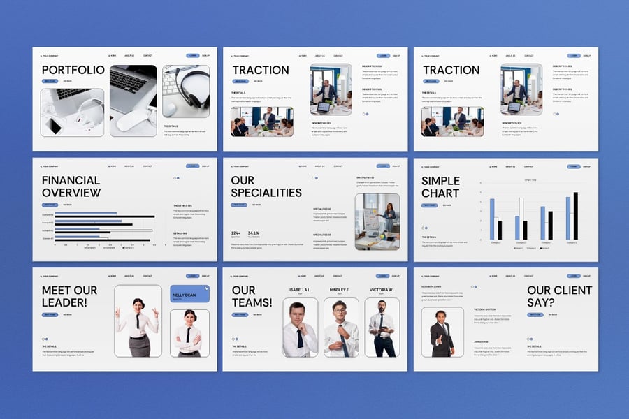 灰色蓝色现代商业策略PPT模板 (PPT,PPTX)