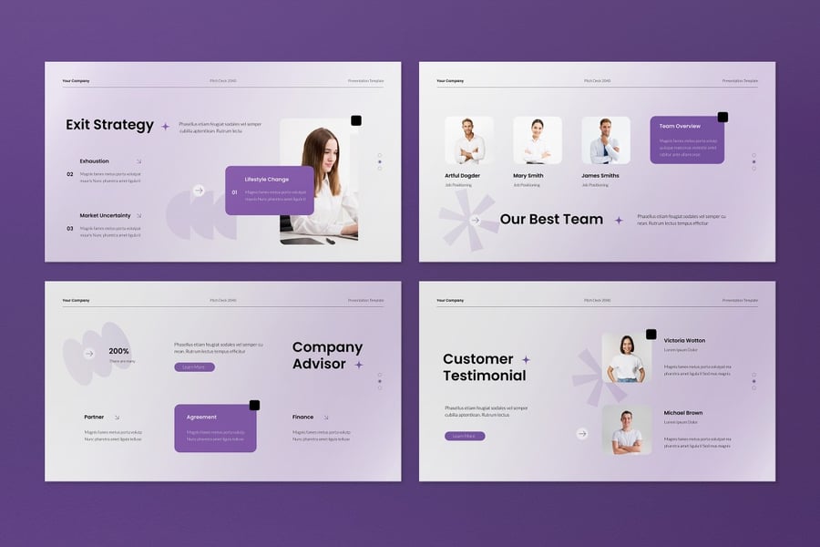 白色紫色梯度螺距路演PPT模板 (PPT,PPTX)