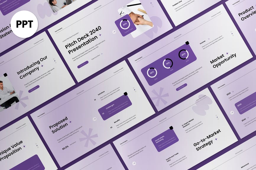 白色紫色梯度螺距路演PPT模板 (PPT,PPTX)