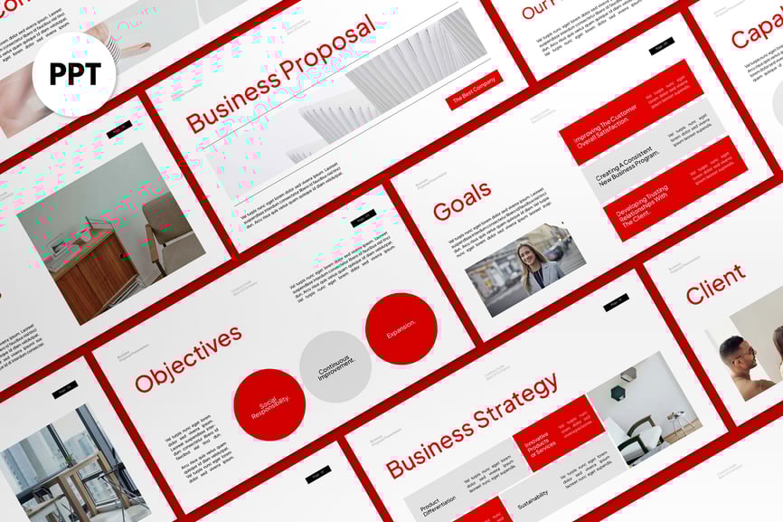 白色红色业务建议PPT模板 (PPT,PPTX)