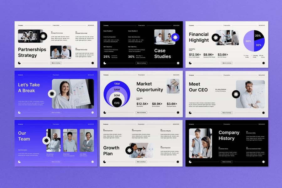 白色蓝色商务路演PPT模板 (PPT,PPTX)