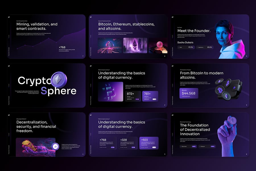 黑色紫色加密货币PPT模板 (PPTX)