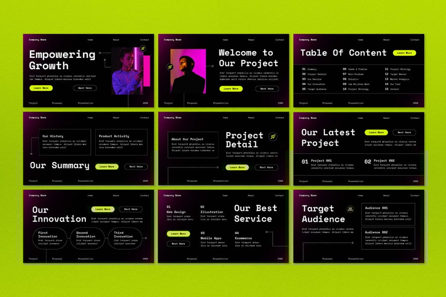 黑色粉红色梯度业务建议PPT模板 (PPT,PPTX)