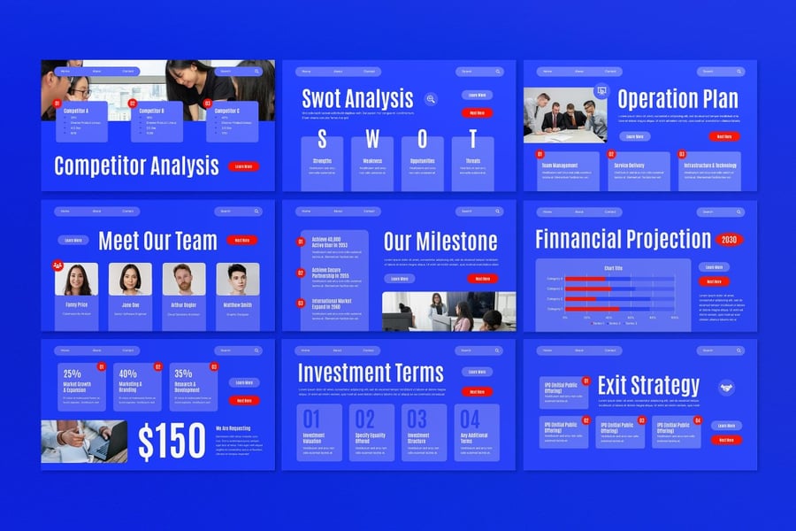 蓝色现代商业计划PPT模板 (PPT,PPTX)