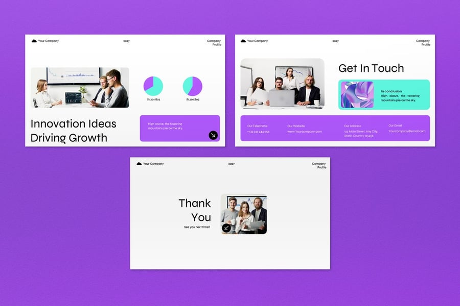 白色紫色现代公司资料PPT模板 (PPT,PPTX)