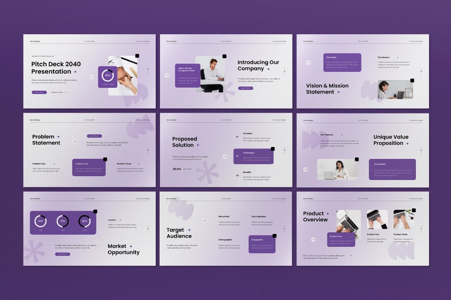 白色紫色梯度螺距路演PPT模板 (PPT,PPTX)