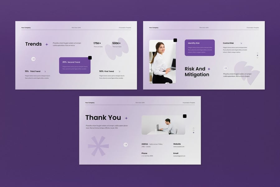 白色紫色梯度螺距路演PPT模板 (PPT,PPTX)