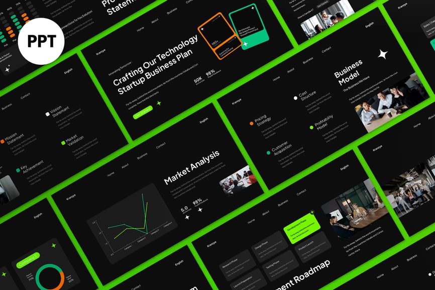 黑色绿色现代商业计划PPT模板 (PPT,PPTX)