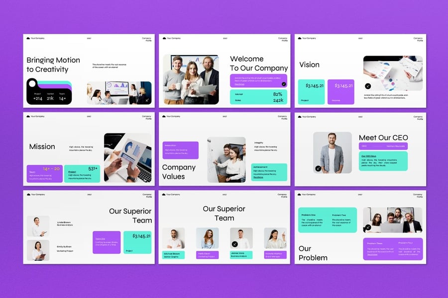 白色紫色现代公司资料PPT模板 (PPT,PPTX)