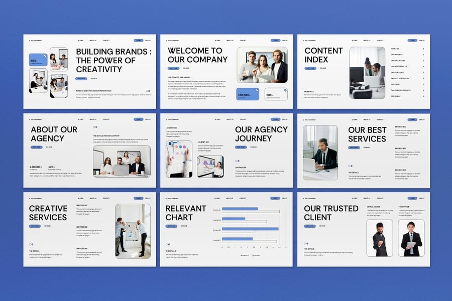 灰色蓝色现代商业策略PPT模板 (PPT,PPTX)