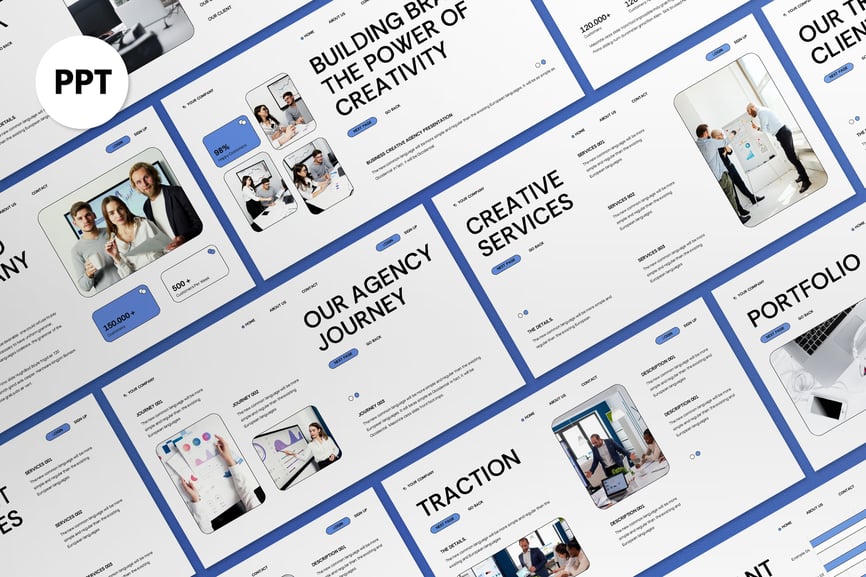 灰色蓝色现代商业策略PPT模板 (PPT,PPTX)