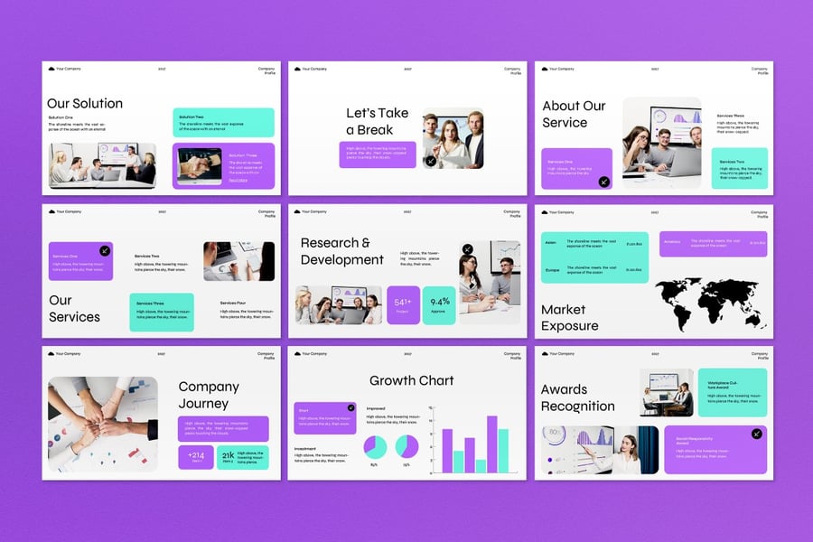 白色紫色现代公司资料PPT模板 (PPT,PPTX)