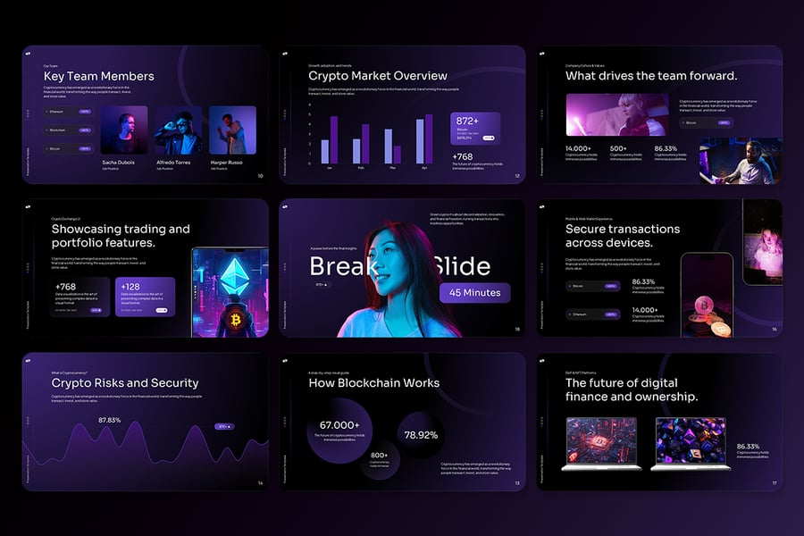 黑色紫色加密货币PPT模板 (PPTX)