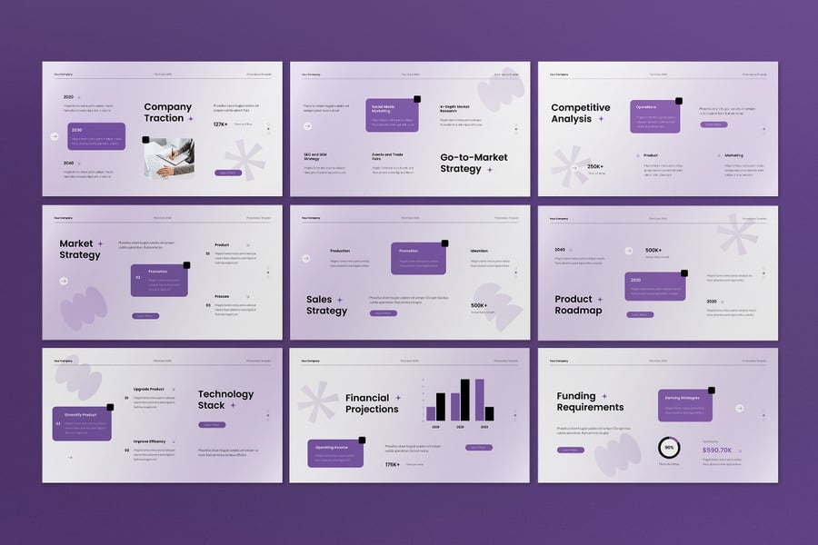 白色紫色梯度螺距路演PPT模板 (PPT,PPTX)