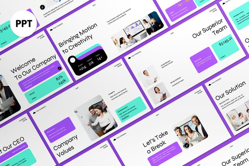 白色紫色现代公司资料PPT模板 (PPT,PPTX)