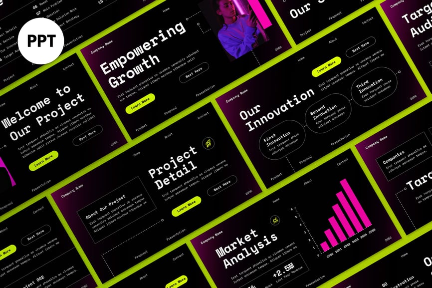 黑色粉红色梯度业务建议PPT模板 (PPT,PPTX)