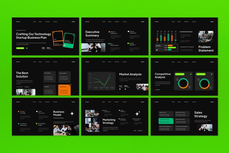 黑色绿色现代商业计划PPT模板 (PPT,PPTX)