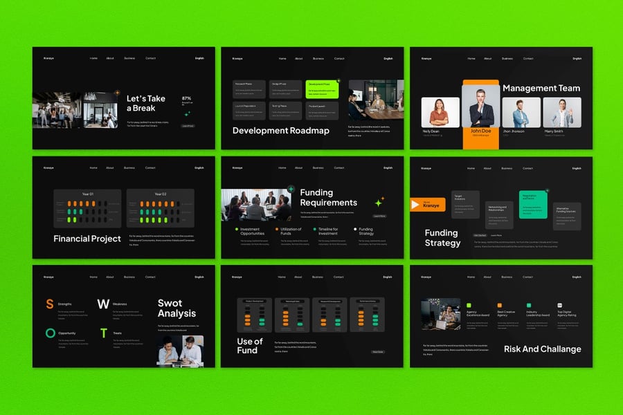 黑色绿色现代商业计划PPT模板 (PPT,PPTX)