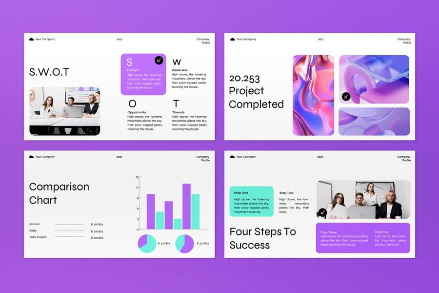 白色紫色现代公司资料PPT模板 (PPT,PPTX)