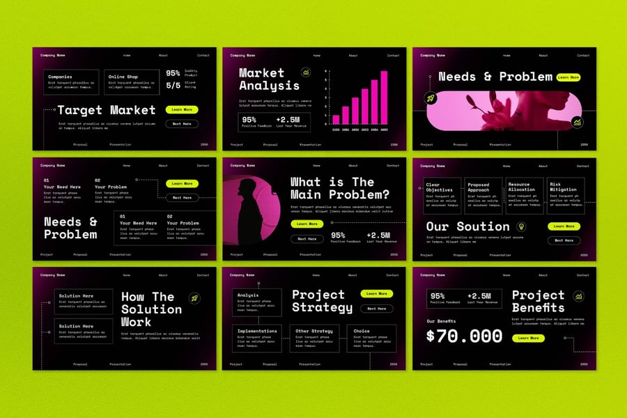 黑色粉红色梯度业务建议PPT模板 (PPT,PPTX)