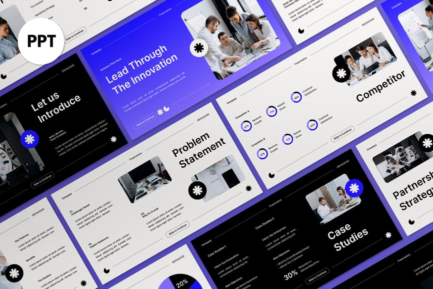 白色蓝色商务路演PPT模板 (PPT,PPTX)