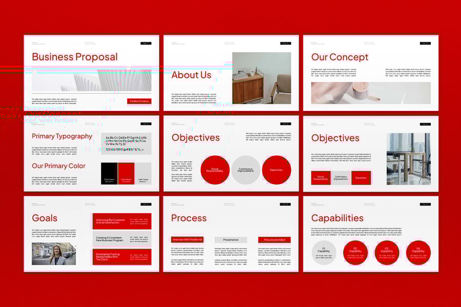 白色红色业务建议PPT模板 (PPT,PPTX)