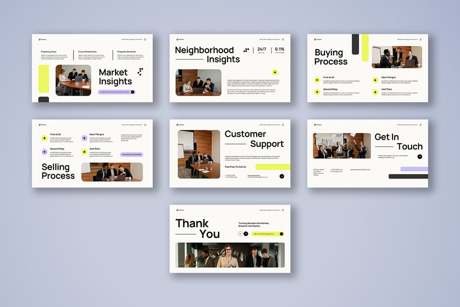 奶油绿色现代房地产目录PPT模板 (PPTX,PPT)