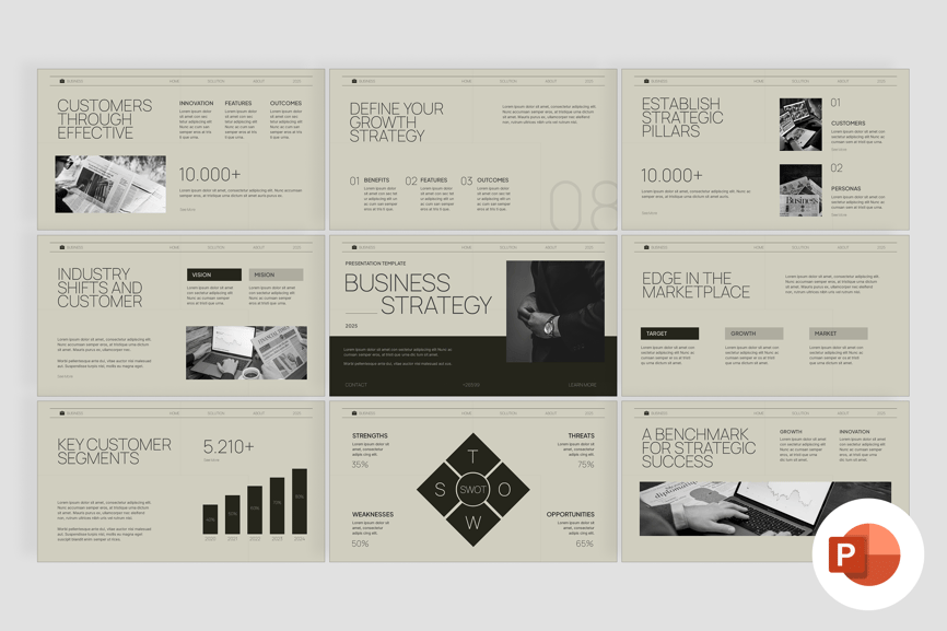 业务策略PPT模板 (PPTX)