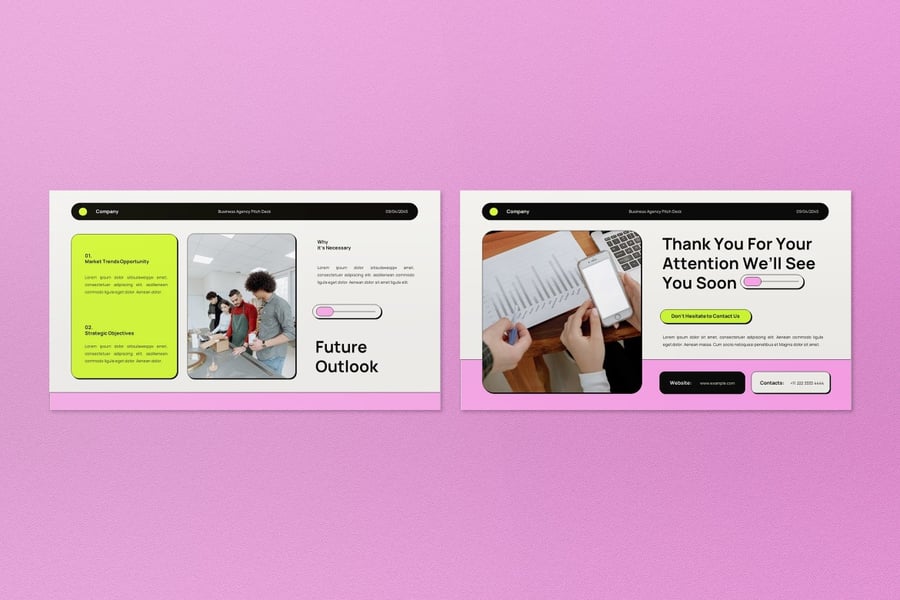 白色粉红色的现代路演PPT模板 (PPT,PPTX)
