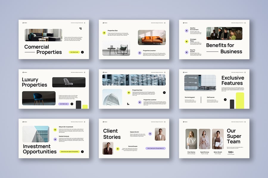 奶油绿色现代房地产目录PPT模板 (PPTX,PPT)