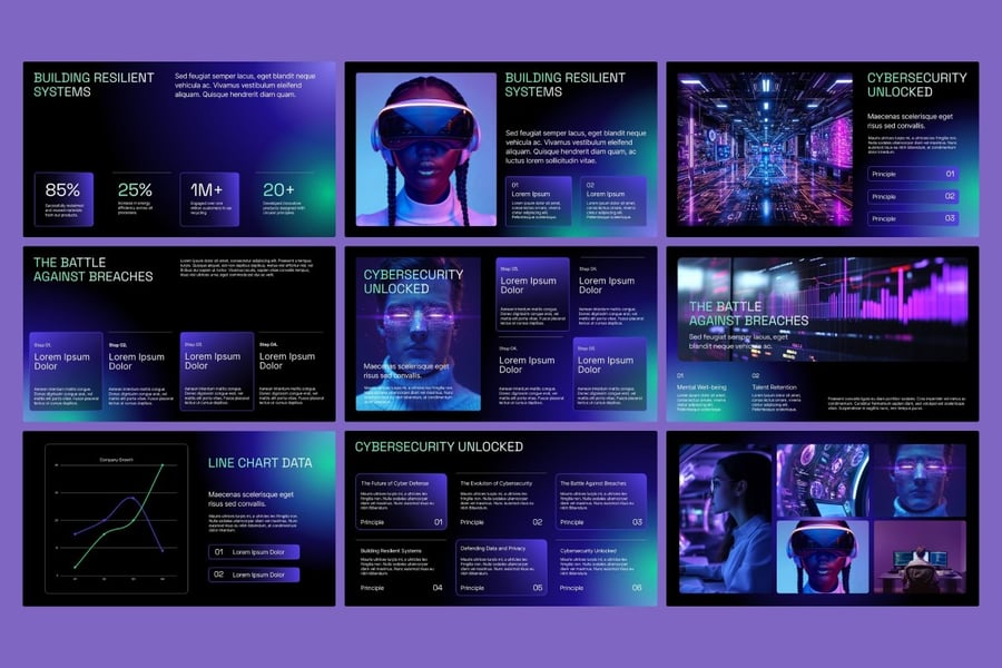 海军绿色AI网络安全PPT模板 (PPTX)