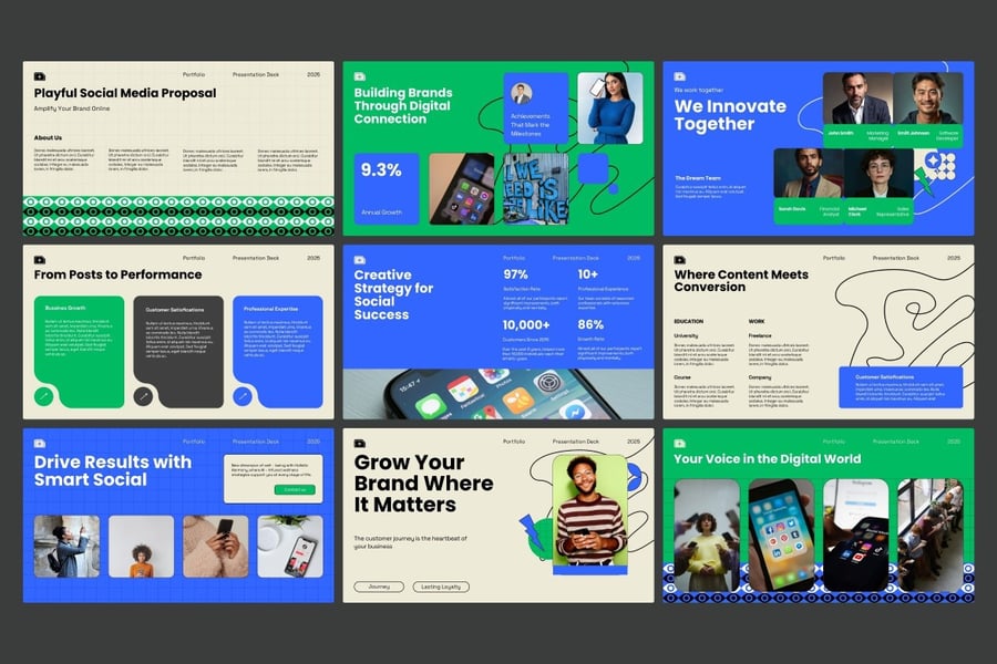 绿色蓝色社交媒体建议PPT模板 (PPTX)