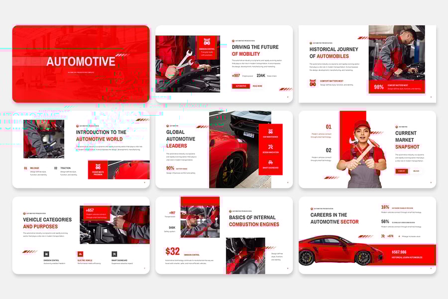 红色和白色汽车介绍PPT模板 (PPTX)