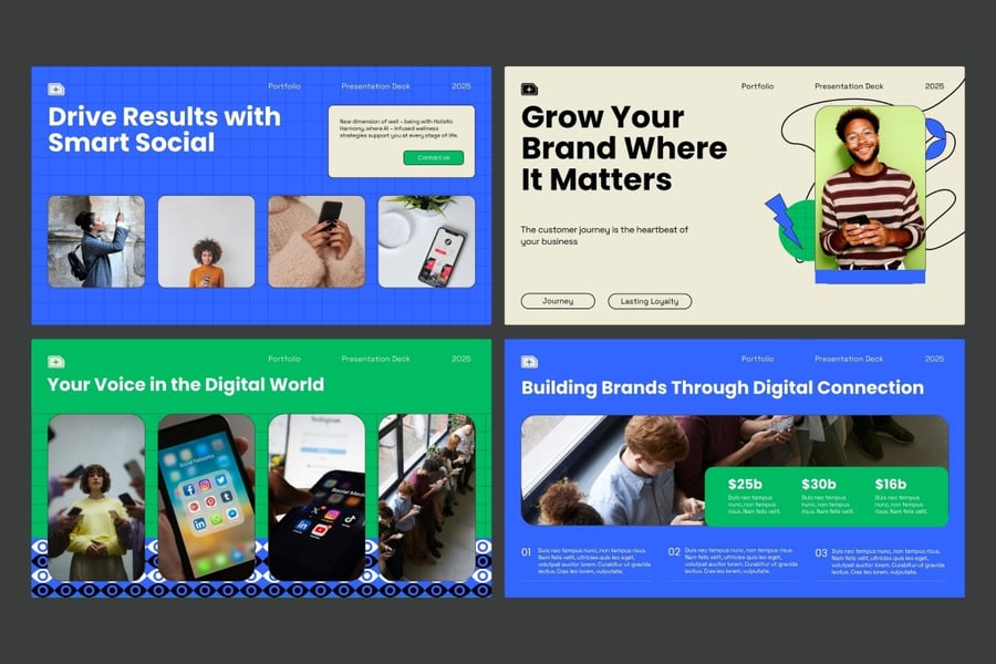 绿色蓝色社交媒体建议PPT模板 (PPTX)