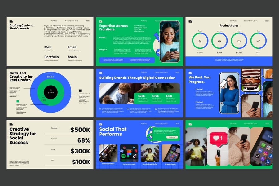 绿色蓝色社交媒体建议PPT模板 (PPTX)