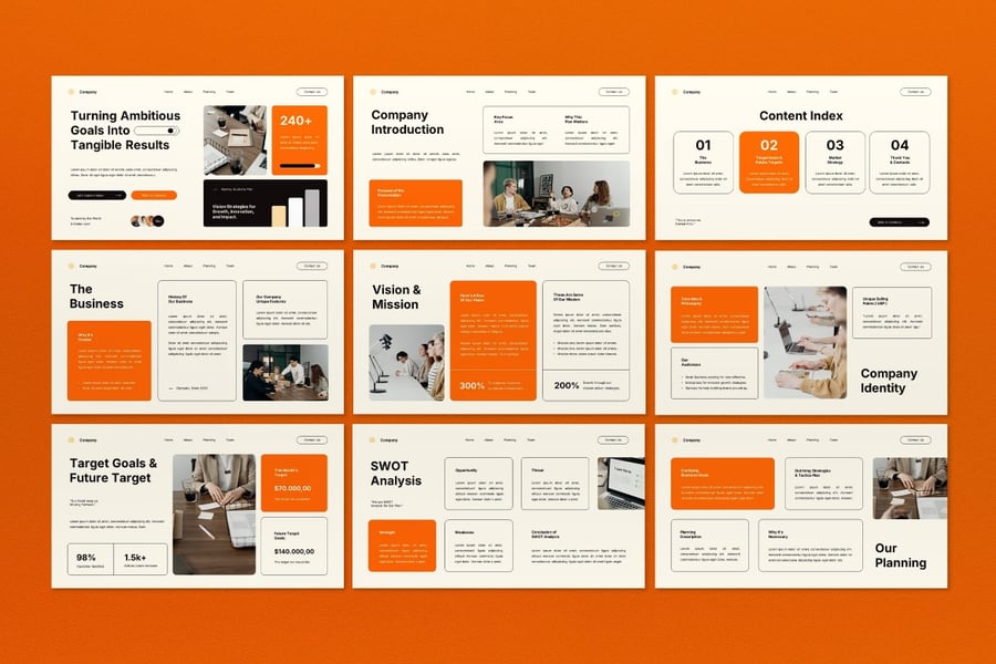 奶油橙色现代商业计划PPT模板 (PPT,PPTX)