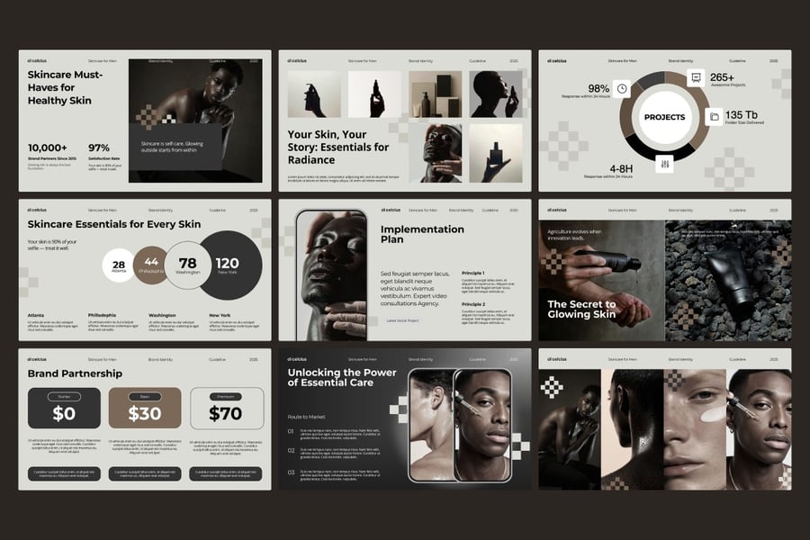 奶油棕色护肤品牌指南PPT模板 (PPTX)