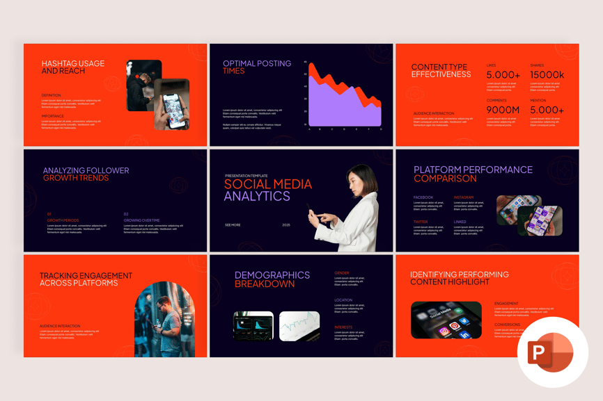 社交媒体分析PPT模板 (PPTX)